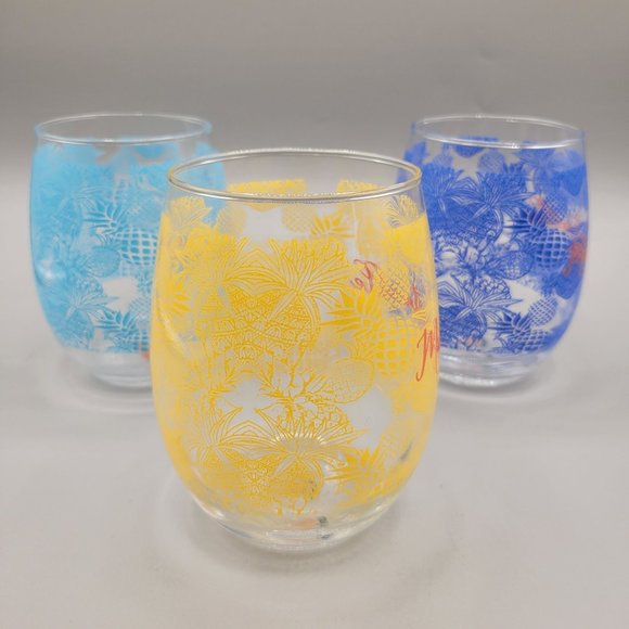 Margaritaville Glassware Jimmy Buffet Glasses Barware Pineapple Prints Set of 3 - Picture 5 of 8